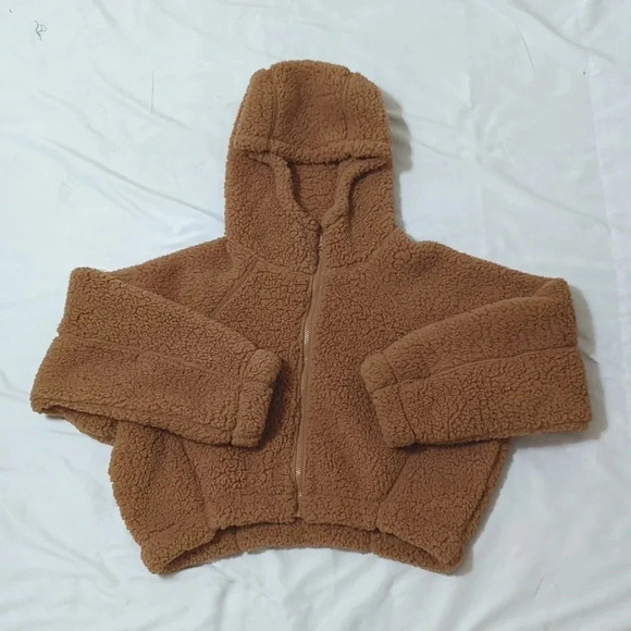 Wild Fable Faux Shearling Full Zip-Up Sweatshirt, Color Light Brown Size M/L - Picture 4 of 14